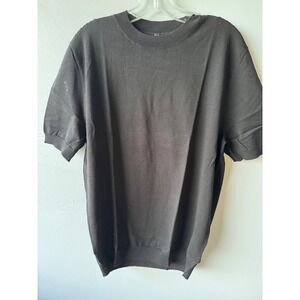 Fioboc Mens XL Gentle Knit Short Sleeve Knitted Tshirt Black Crew Neck NWT